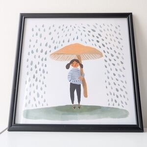 Framed Home Art Print - Girl with Mushroom Umbrella in Soft Colors